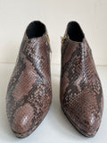 LK BENNETT BROWN SNAKESKIN LEATHER ZIP SIDE HEELS SIZE 3.5/36
