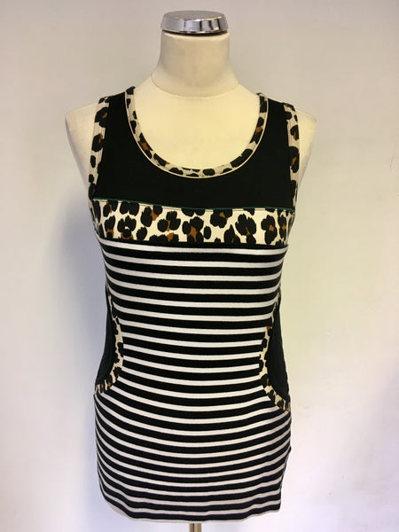 MARCCAIN SPORTS BLACK & WHITE STRIPE & LEOPARD PRINT VEST TOP SIZE N5 UK 14/16