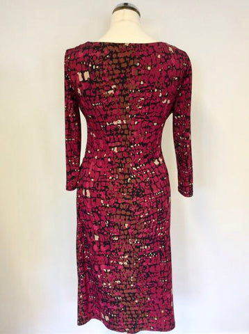 GINA BACCONI RED PRINT STRETCH WRAP ACROSS PENCIL DRESS SIZE 12