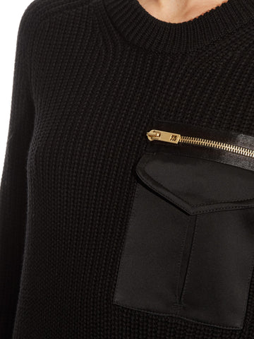 DESIGNER RAG & BONE BLACK ‘GREER ARMY’ COTTON BLEND JUMPER SIZE M