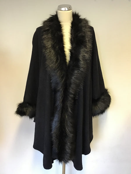 UNBRANDED BLACK WITH FAUX FUR TRIM CAPE/ WRAP ONE SIZE
