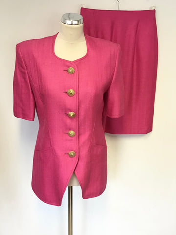 WINDSMOOR FUSHIA PINK SHORT SLEEVE JACKET & PENCIL SKIRT SUIT SIZE 8/10