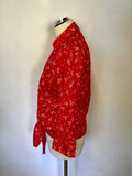 JIGSAW RED & WHITE FLORAL PRINT TIE FRONT 3/4 SLEEVE BLOUSE SIZE 10