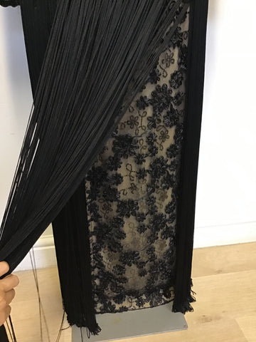 LORCAN MULLANY BY JACQUES VERT BLACK BEADED & SEQUINNED FRINGED EVENING DRESS SIZE 14