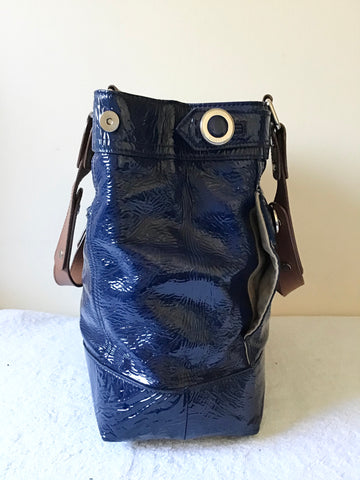 JAEGER NAVY BLUE PATENT LEATHER HAND/ SHOULDER TOTE BAG