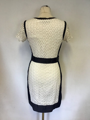 KAREN MILLEN DENIM BLUE & WHITE LACE PENCIL DRESS SIZE 10