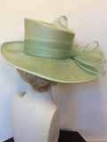 MINOSA LIGHT GREEN FEATHER & BOW TRIM WIDE BRIM FORMAL HAT