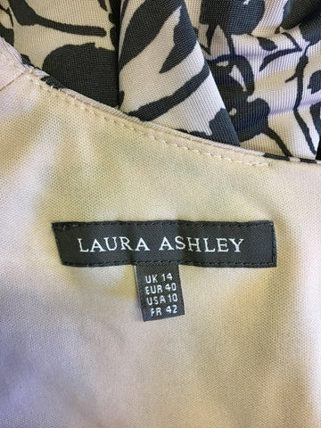 LAURA ASHLEY PINK & GREY FLORAL PRINT SHORT SLEEVE DRESS SIZE 14