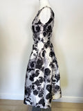 CHI CHI LONDON BLACK & SILVER GREY FLORAL PRINT SPECIAL OCCASION FIT & FLARE DRESS SIZE 8