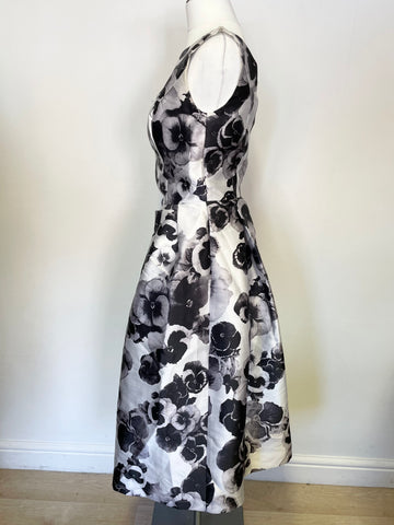 CHI CHI LONDON BLACK & SILVER GREY FLORAL PRINT SPECIAL OCCASION FIT & FLARE DRESS SIZE 8