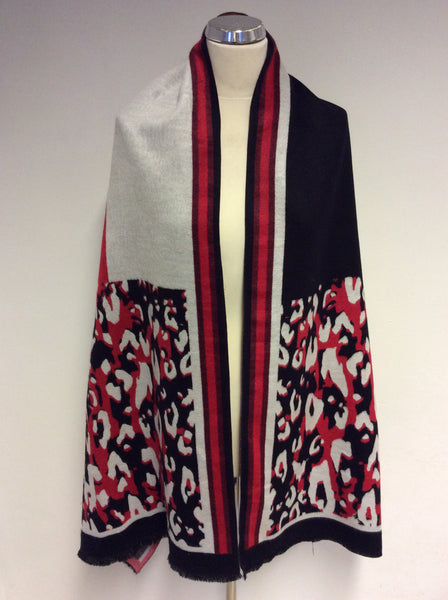 KAREN MILLEN RED,GREY & BLACK WRAP/ SHAWL