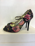 GUESS BY MARCIANO BLACK FLORAL PRINT PEEPTOE HEELS SIZE 4.5/37.5& MATCHING B