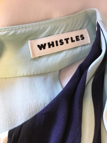 WHISTLES WHITE,NAVY & TURQUOISE SILK COLOUR BLOCK SHIFT DRESS SIZE 14
