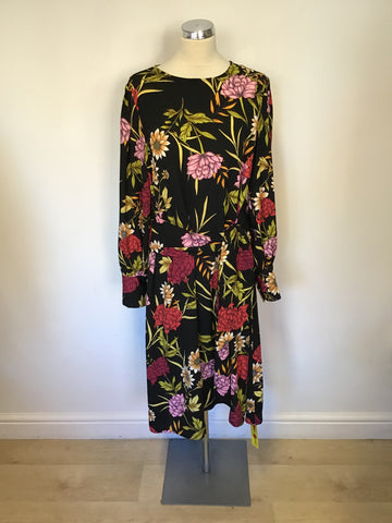 BRAND NEW SIMPLY BE MULTI COLOURED FLORAL PRINT LONG SLEEVE TIE BELT DRESS SIZE 16