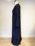 MICHAEL KORS NAVY & GOLD PRINT LATTICE GEORGETTE MAXI DRESS SIZE L