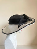 BRAND NEW ROSE BELINDA BLACK & IVORY DOUBLE BRIM BOW & FEATHER TRIM FORMAL HAT