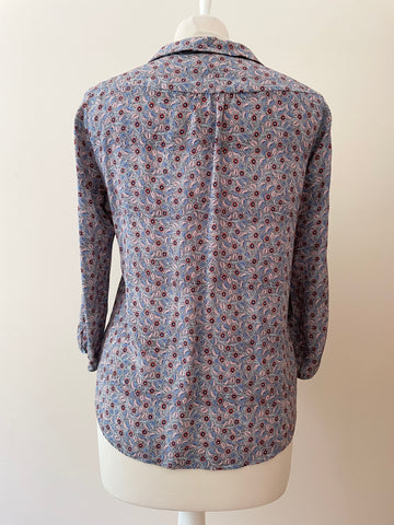 BRORA 100% SILK BLUE & PINK DITSY FLORAL PRINT 3/4 SLEEVE BLOUSE SIZE 10