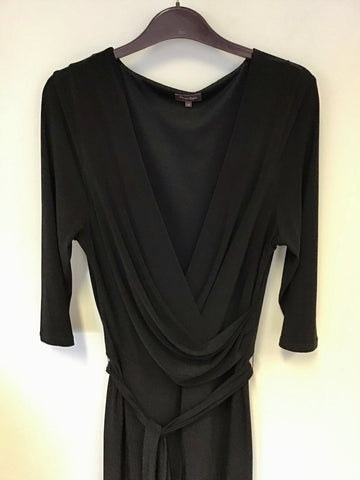 PHASE EIGHT BLACK 3/4 SLEEVE STRETCH JERSEY TIE BELT JUMPSUIT SIZE 16