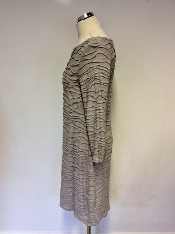 PHASE EIGHT LIGHT GREY STRETCH JERSEY RIBBED DESIGN DRESS SIZE 14