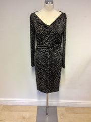 LK BENNETT MARIELLA BLACK & GREY LEOPARD PRINT DRESS SIZE 10