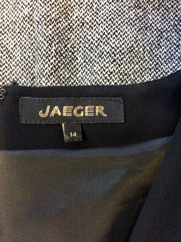 JAEGER BLACK WITH BLACK & WHITE MARL WOOL BLEND DRESS SIZE 14