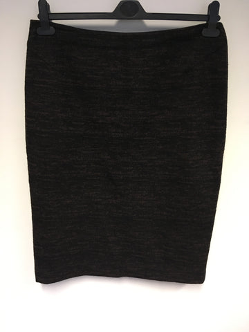 HOBBS BROWN & BLACK PRINT WOOL BLEND ZIP UP JACKET & SKIRT SIZE 12/14