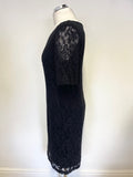 DANILO BLACK FLORAL LACE SHORT SLEEVED PENCIL DRESS  SIZE 2 UK 12