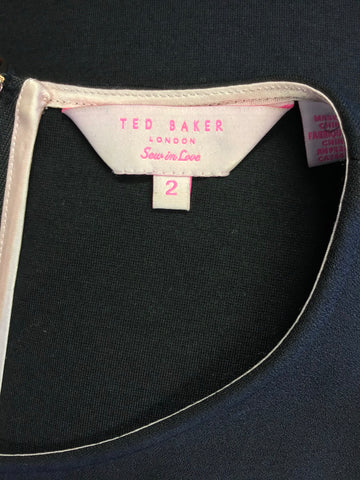 TED BAKER BLACK JEWEL TRIM FAUX WRAP TOP SIZE 2 UK 10