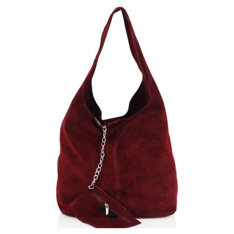 BORSE IN PELLE BURGUNDY SUEDE HOBO SHOULDER BAG