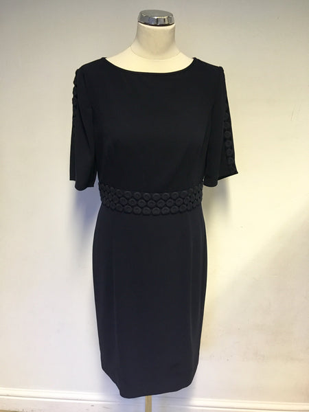 JAEGER DARK BLUE CROCHET TRIM PENCIL DRESS SIZE 12