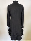 PETER O BRIEN CHARCOAL WOOL & CASHMERE FRILLED TIER TRIM FITTED SINEAD COAT SIZE 10