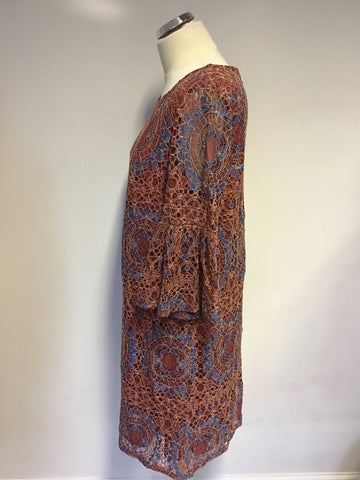 BRAND NEW LOVEDROBE TERRACOTA & BLUE LACE SHIFT DRESS SIZE 16