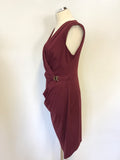 MICHELLE KEEGAN FOR LIPSY BURGUNDY WRAP STYLE PENCIL DRESS SIZE 14