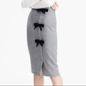 BRAND NEW J CREW GREY DOUBLE SERGE WOOL BOW TRIM PENCIL SKIRT SIZE 10
