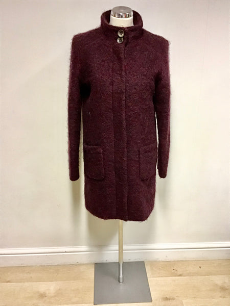 BRORA BURGUNDY WOOL,MOHAIR & ALPACA BLEND COAT SIZE 10