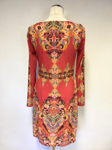 NINE WEST RED PRINT LONG SLEEVE DRESS SIZE 4 UK 8