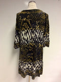 ETINCELLE COUTURE BROWN PRINT SHORT SLEEVE LONG JUMPER/ MINI DRESS SIZE 4 UK 14/16