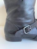 UGG FRANCES DARK BROWN LEATHER BUCKLE TRIM ANKLE  BOOTS SIZE 8.5/41