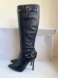 MICHAEL KORS CHEYENNE BLACK LEATHER BUCKLE TRIM HEELED KNEE LENGTH BOOTS SIZE 6/39