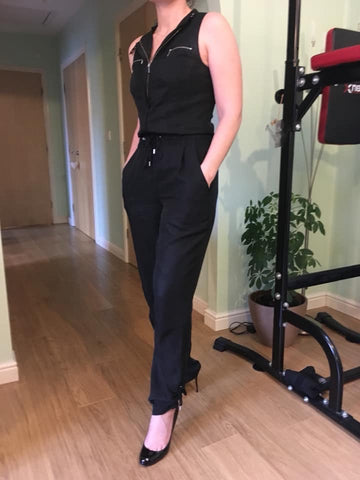KAREN MILLEN BLACK SLEEVELESS ZIP TRIM JUMPSUIT SIZE 10