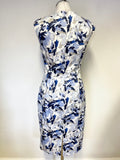 LK BENNETT DENA BLUE,WHITE & GREY PRINT SLEEVELESS PENCIL DRESS SIZE 10