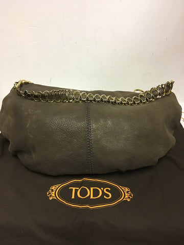 TODS BROWN LEATHER & GOLD CHAIN STRAP SHOULDER BAG