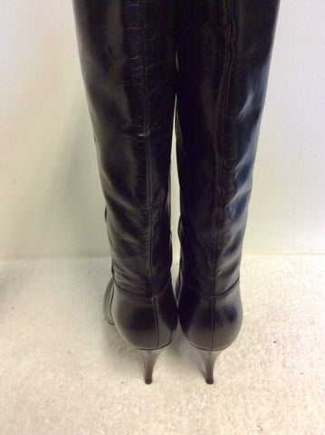 SERGIO ROSSI BLACK ALL LEATHER KNEE LENGTH BOOTS SIZE 6/39
