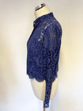 WHISTLES ROYAL BLUE LACE BUTTON UP LONG SLEEVE TOP SIZE 10