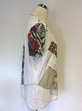 ELISA CAVALETTI WHITE & MULTICOLOURED PRINT EMBELISHED SHORT SLEEVE TOP SIZE XXL