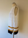 BIMBA Y LOLA WHITE WITH TAN & BLACK STRIPE PLEATED FINE KNIT TOP SIZE S