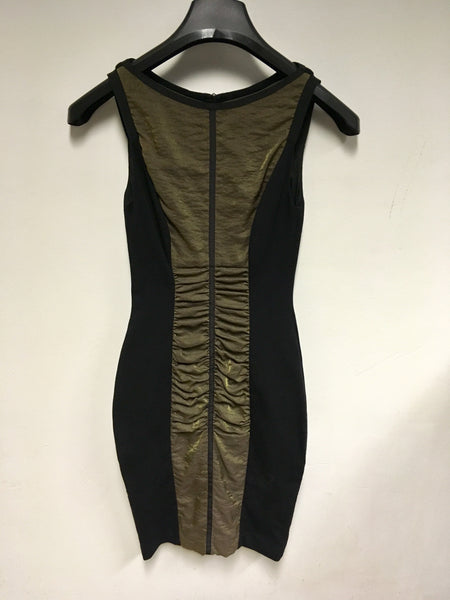 KAREN MILLEN BLACK & BRONZE PANEL TRIM BODYCON DRESS SIZE 8