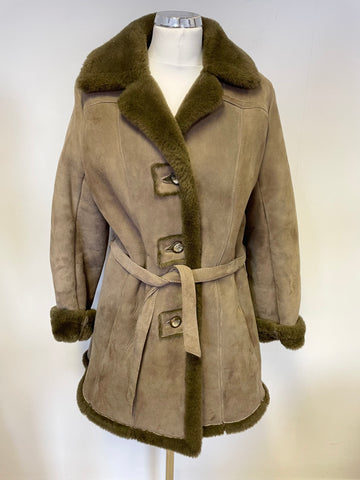 VINTAGE WALLACE SACKS BROWN BELTED SHEEPSKIN JACKET SIZE 16