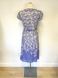 MONSOON LAVENDER & WHITE PRINT TIE BELT COTTON CAP SLEEVE DRESS SIZE 10