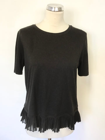 WHISTLES BLACK SHORT SLEEVE PLEATED HEM T SHIRT TOP SIZE 12